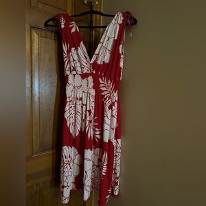 Sleeveless Hawaiian dress. Has ties on shoulder. Red and white. Bought in Oahu.